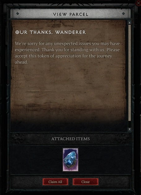 Diablo 4 posta kutusuna gelen Resplendent Spark
