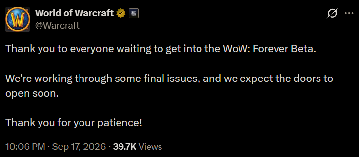 Warcraft hesabının sorunlarla ilgili X paylaşımı
