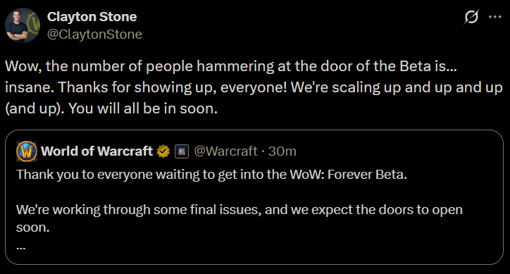WoW Classic geliştiricisinin beta ile ilgili paylaşımı