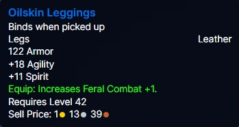 Feral Combat +1 veren Oilskin Leggings