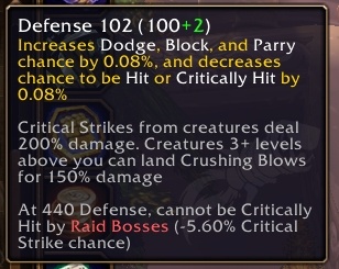 WoW Forever karakter panelinde Defense Cap açıklaması