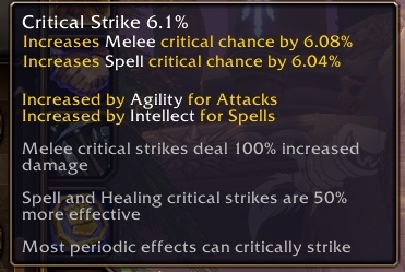 WoW Forever karakter panelinde Critical Strike açıklaması
